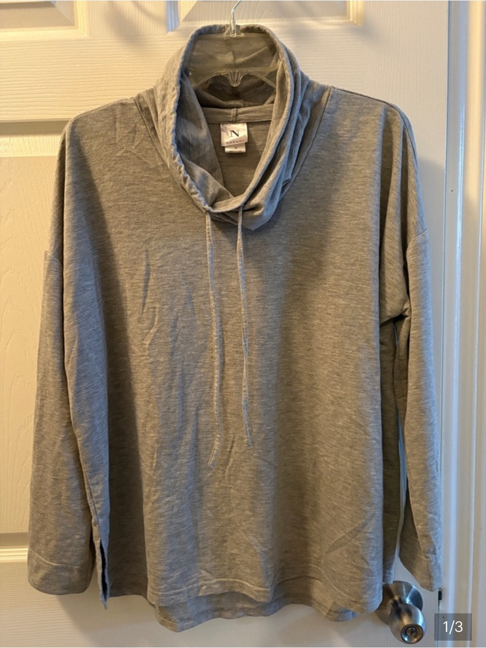 Gym Yoga Natori Light Gray Cowl Neck Drawstring Top